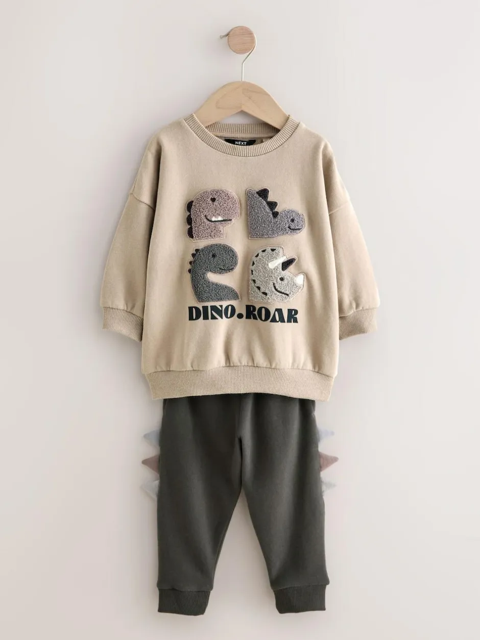 Next Grey and Charcoal Dinosaur Spike Single Sweatshirt and Joggers Set (3mths-7yrs) Clearance