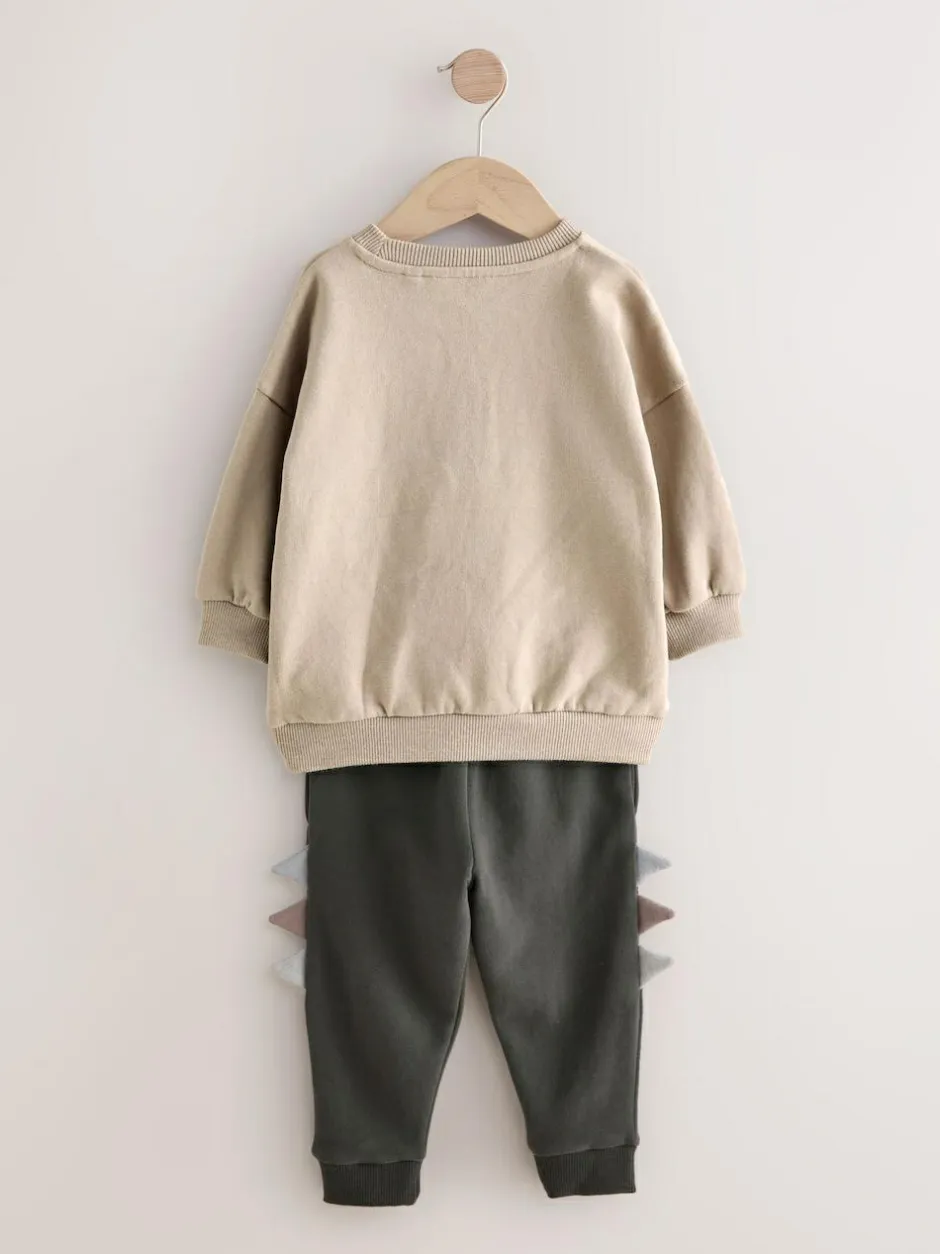 Next Grey and Charcoal Dinosaur Spike Single Sweatshirt and Joggers Set (3mths-7yrs) Clearance