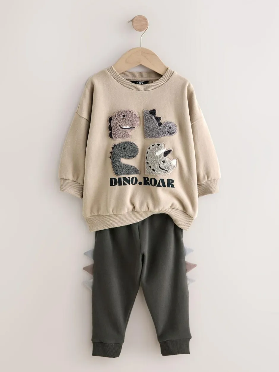 Next Grey and Charcoal Dinosaur Spike Single Sweatshirt and Joggers Set (3mths-7yrs) Clearance