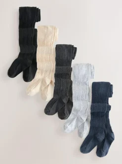 Next Cotton Rich Cable Tights 5 Pack Grey Black Oatmeal and Navy Blue Best