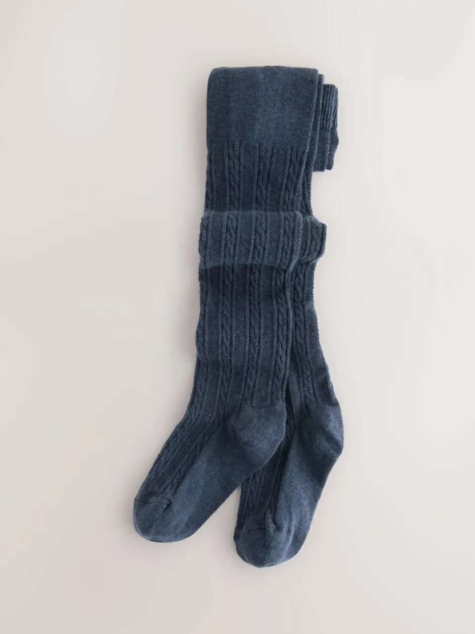 Next Cotton Rich Cable Tights 5 Pack Grey Black Oatmeal and Navy Blue Best