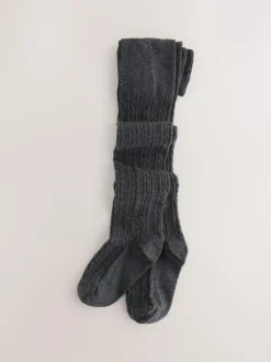 Next Cotton Rich Cable Tights 5 Pack Grey Black Oatmeal and Navy Blue Best