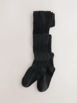 Next Cotton Rich Cable Tights 5 Pack Grey Black Oatmeal and Navy Blue Best