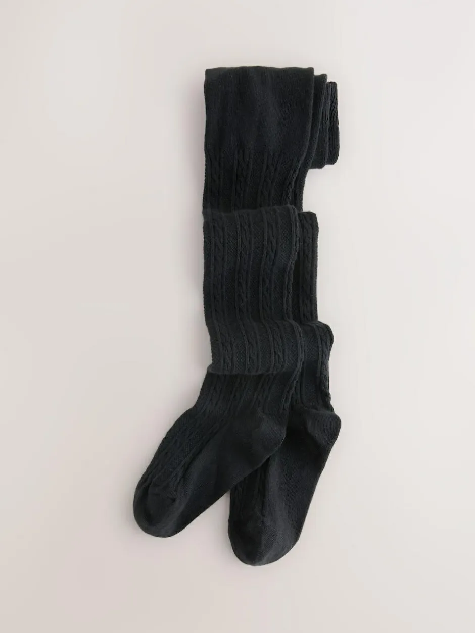 Next Cotton Rich Cable Tights 5 Pack Grey Black Oatmeal and Navy Blue Best