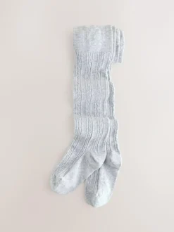 Next Cotton Rich Cable Tights 5 Pack Grey Black Oatmeal and Navy Blue Best