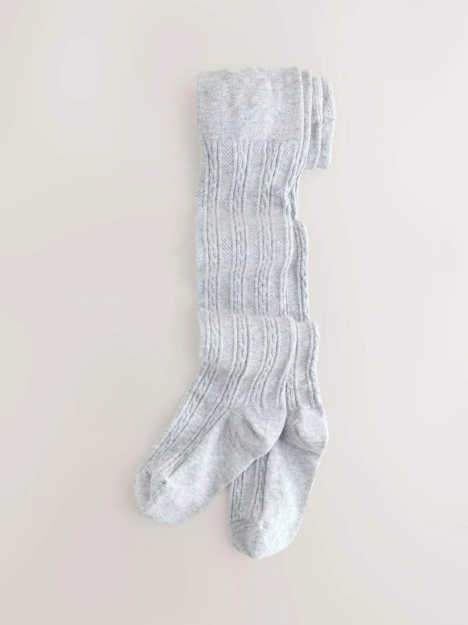 Next Cotton Rich Cable Tights 5 Pack Grey Black Oatmeal and Navy Blue Best
