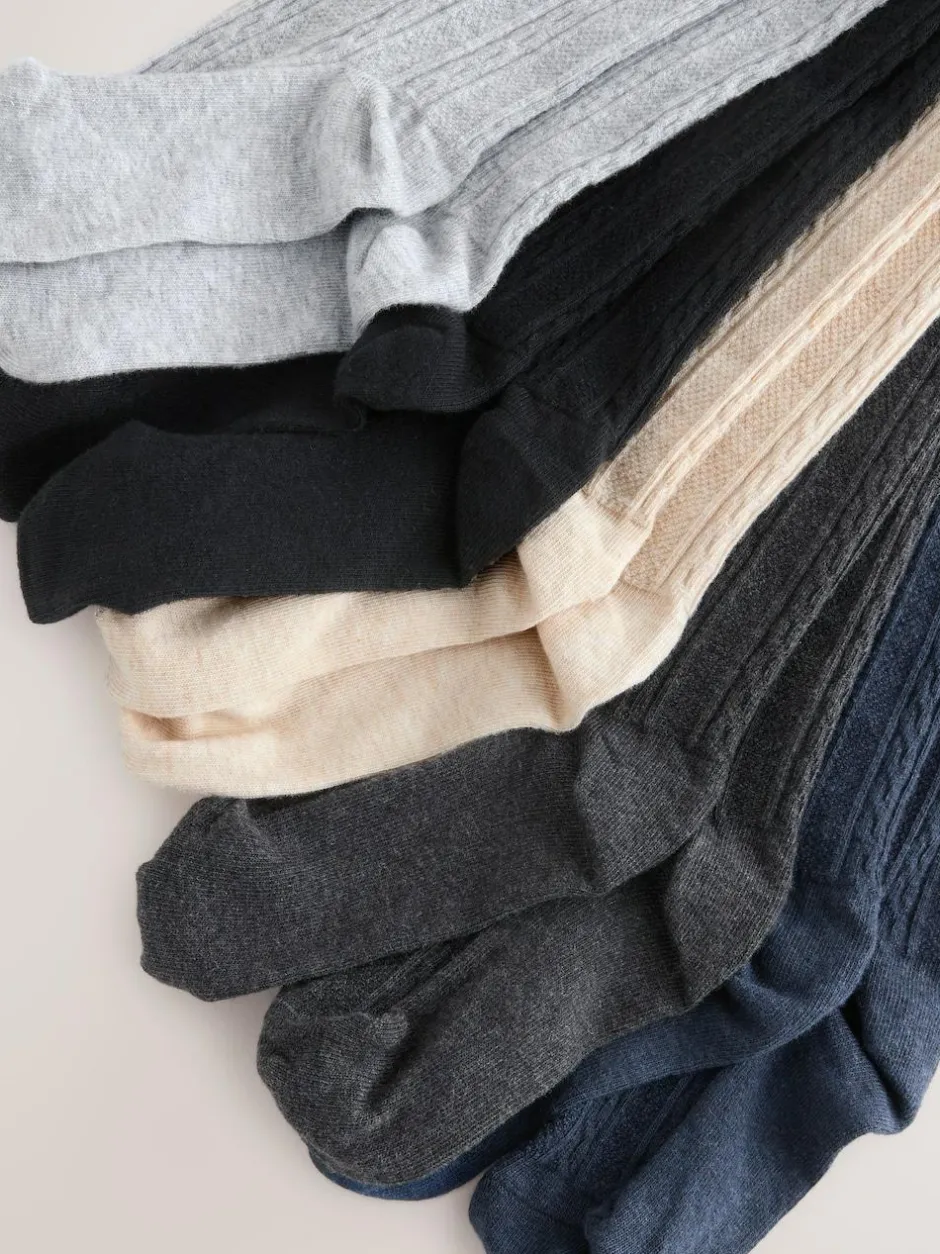 Next Cotton Rich Cable Tights 5 Pack Grey Black Oatmeal and Navy Blue Best