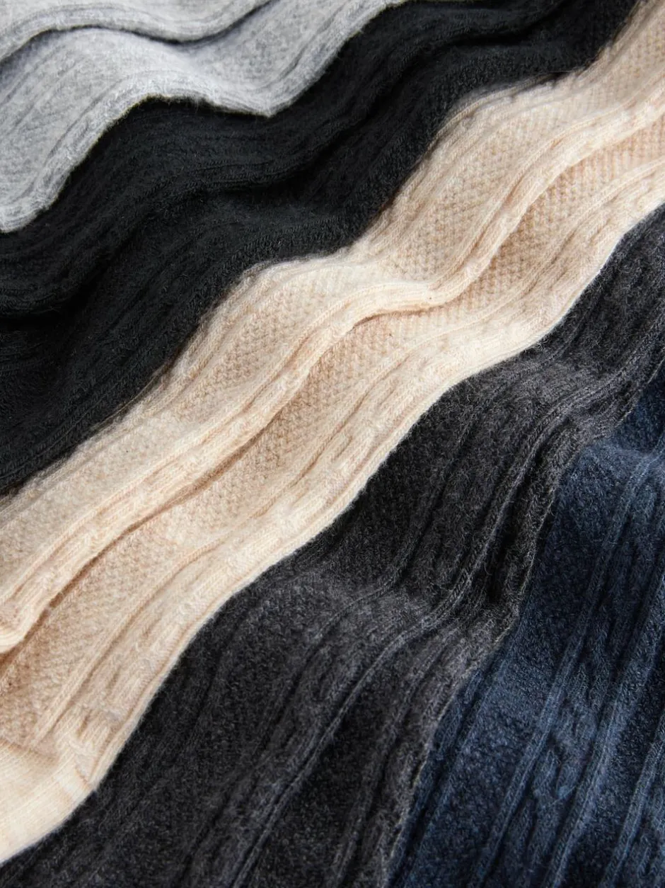 Next Cotton Rich Cable Tights 5 Pack Grey Black Oatmeal and Navy Blue Best