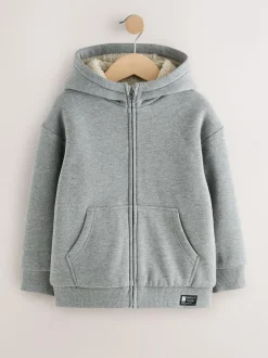 Next Borg Fleece Zip Through Hoodie (3-16yrs) Grey Sale