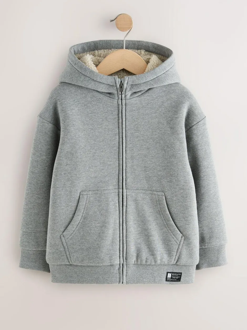 Next Borg Fleece Zip Through Hoodie (3-16yrs) Grey Sale
