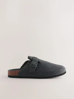 Next Grey Buckle Mule Slippers Discount