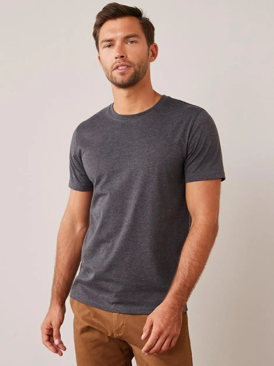 Next Grey Charcoal Marl Regular Fit Essential Crew Neck Cotton T-Shirt Online