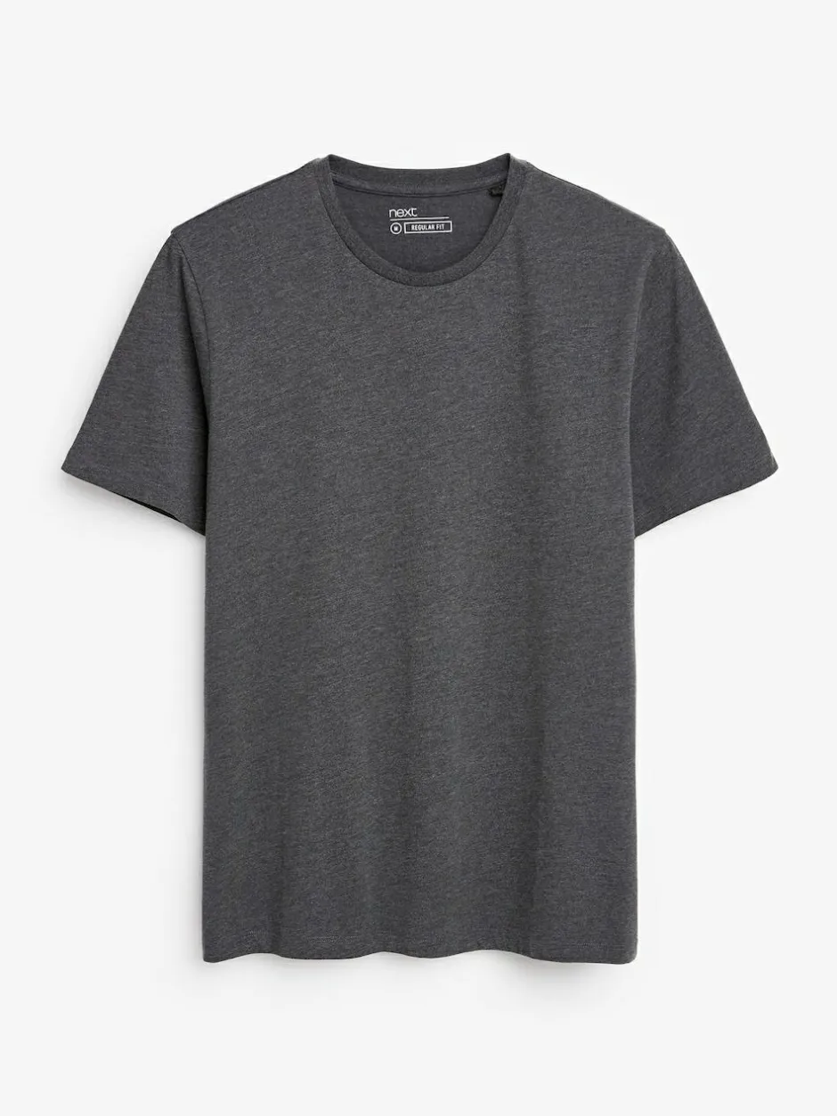 Next Grey Charcoal Marl Regular Fit Essential Crew Neck Cotton T-Shirt Online