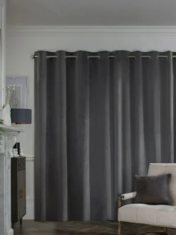 Next Grey Charcoal Matte Velvet Lined Curtains Sale
