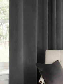 Next Grey Charcoal Matte Velvet Lined Curtains Sale