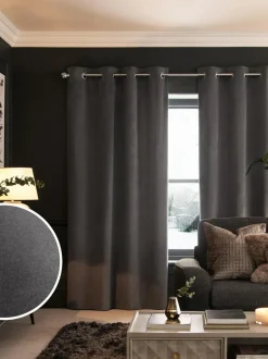 Next Grey Charcoal Matte Velvet Super Thermal Curtains New