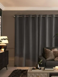 Next Grey Charcoal Matte Velvet Super Thermal Curtains New