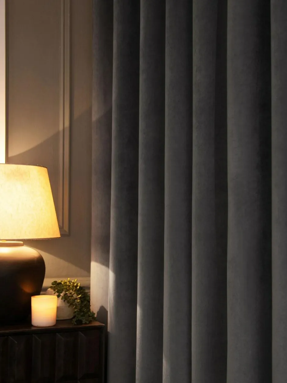 Next Grey Charcoal Matte Velvet Super Thermal Curtains New