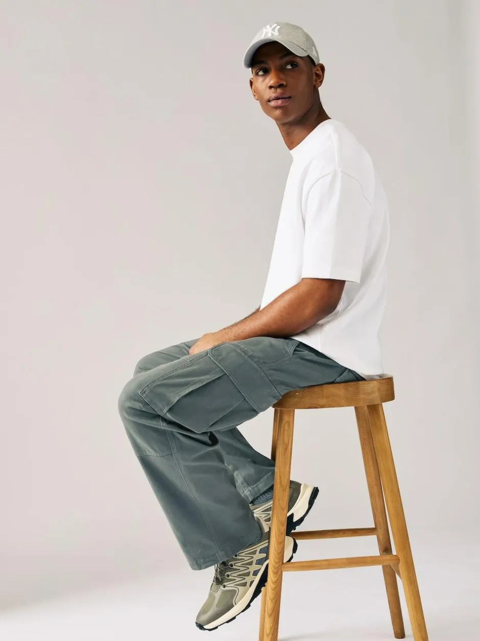 Next Relaxed Fit Cotton Stretch Cargo Trousers Grey Charcoal Sale
