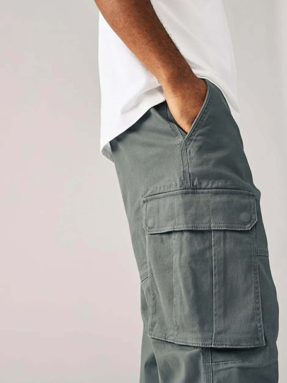Next Relaxed Fit Cotton Stretch Cargo Trousers Grey Charcoal Sale