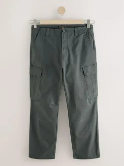 Next Relaxed Fit Cotton Stretch Cargo Trousers Grey Charcoal Sale
