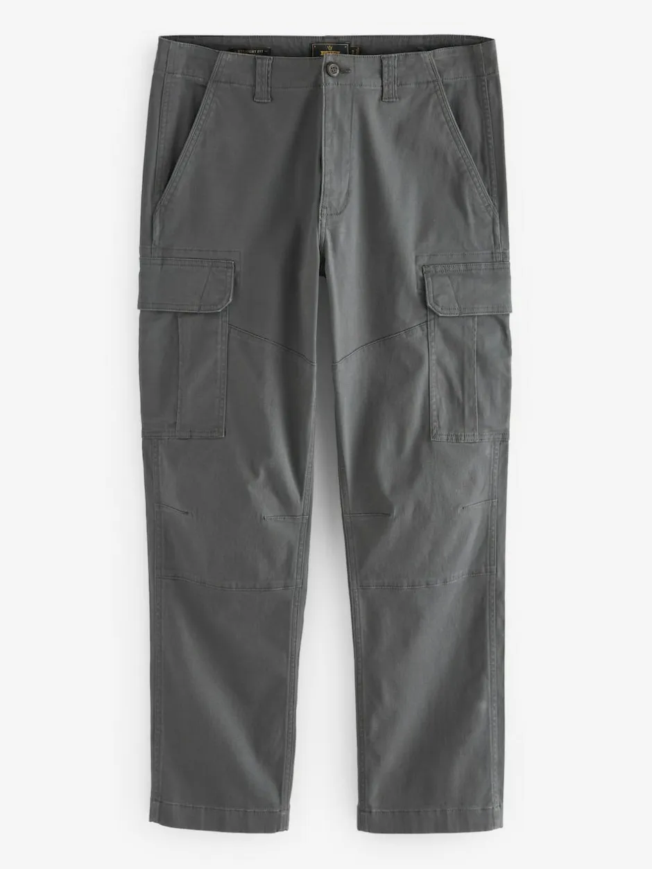 Next Grey Charcoal Straight Fit Cotton Stretch Cargo Trousers Sale