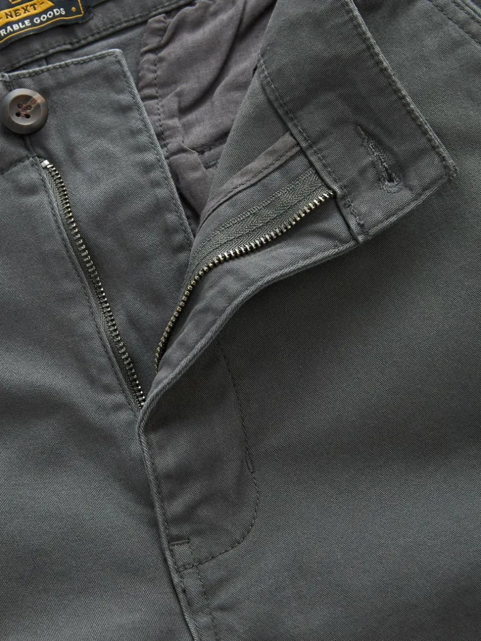 Next Grey Charcoal Straight Fit Cotton Stretch Cargo Trousers Sale