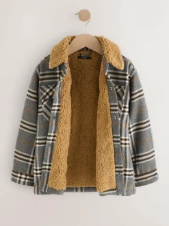 Next Lined Shacket (3-16yrs) Grey Check Borg Collar Best