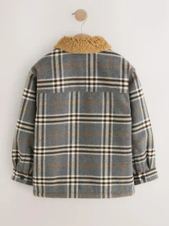 Next Lined Shacket (3-16yrs) Grey Check Borg Collar Best