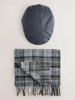 Next Grey Check Flat Cap And Scarf Set Hot
