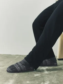 Next Grey Check Mule Slippers