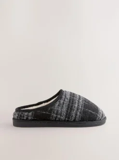Next Grey Check Mule Slippers