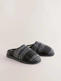 Next Grey Check Mule Slippers