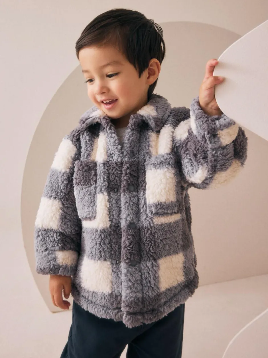 Next Borg Fleece Shacket (3mths-7yrs) Grey Checkerboard Hot