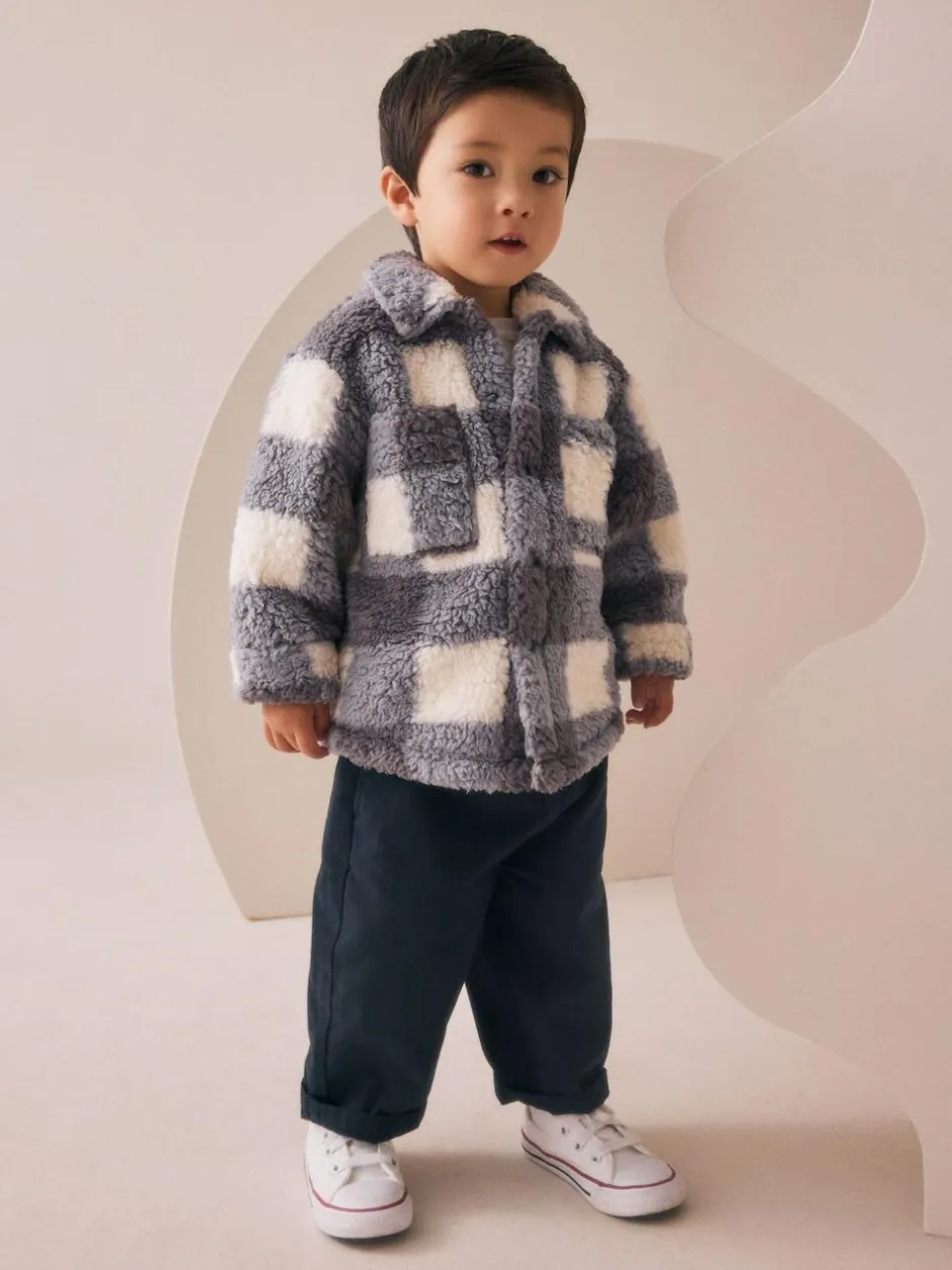Next Borg Fleece Shacket (3mths-7yrs) Grey Checkerboard Hot