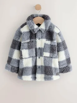 Next Borg Fleece Shacket (3mths-7yrs) Grey Checkerboard Hot