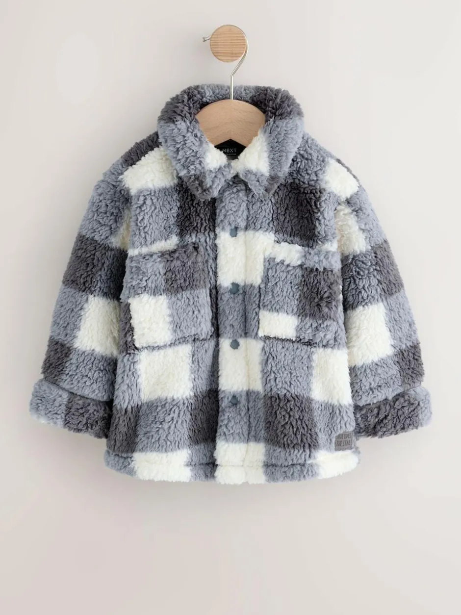 Next Borg Fleece Shacket (3mths-7yrs) Grey Checkerboard Hot