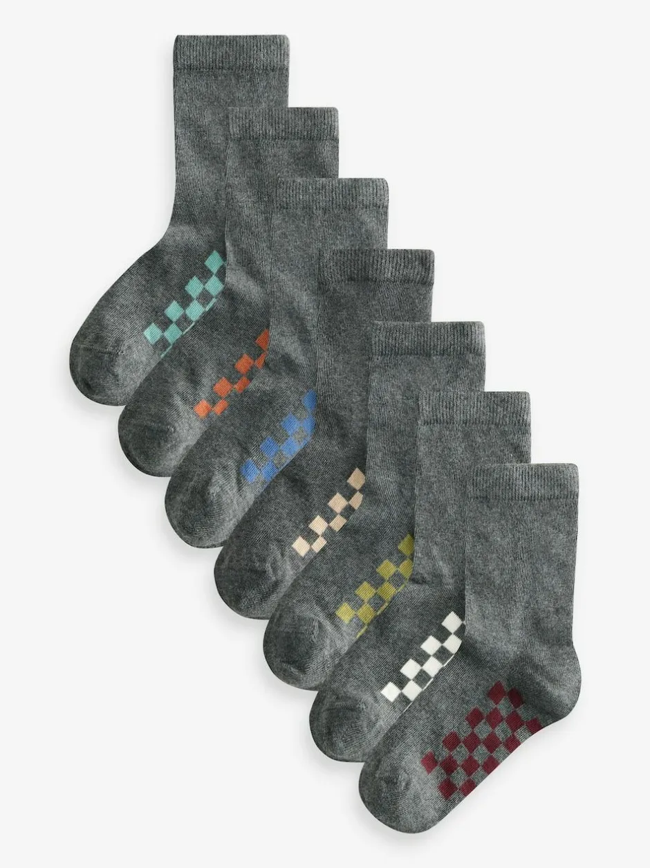Next Grey Checkerboard Cotton Rich Socks 7 Pack Online