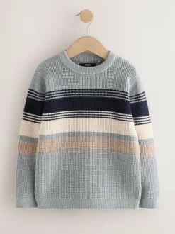 Next Colourblock Stripe Crew Neck Knitted Jumper (3-16yrs) Grey