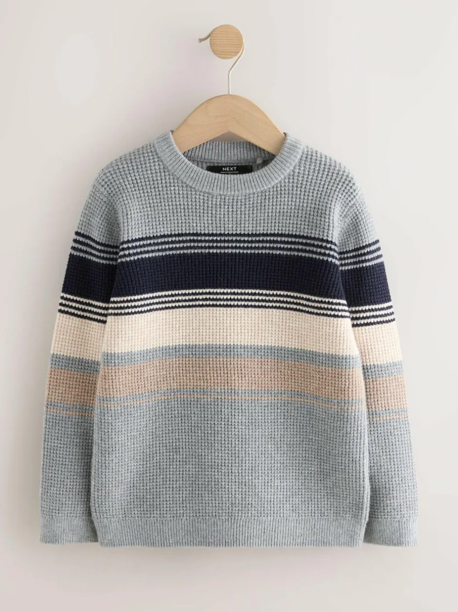 Next Colourblock Stripe Crew Neck Knitted Jumper (3-16yrs) Grey