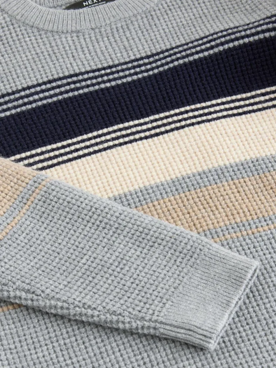 Next Colourblock Stripe Crew Neck Knitted Jumper (3-16yrs) Grey