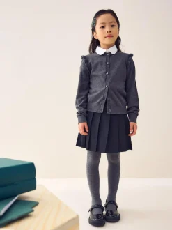 Next Grey Cotton Rich Frill Shoulder School Cardigan (3-16yrs) Hot