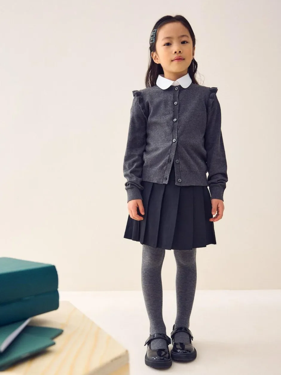 Next Grey Cotton Rich Frill Shoulder School Cardigan (3-16yrs) Hot