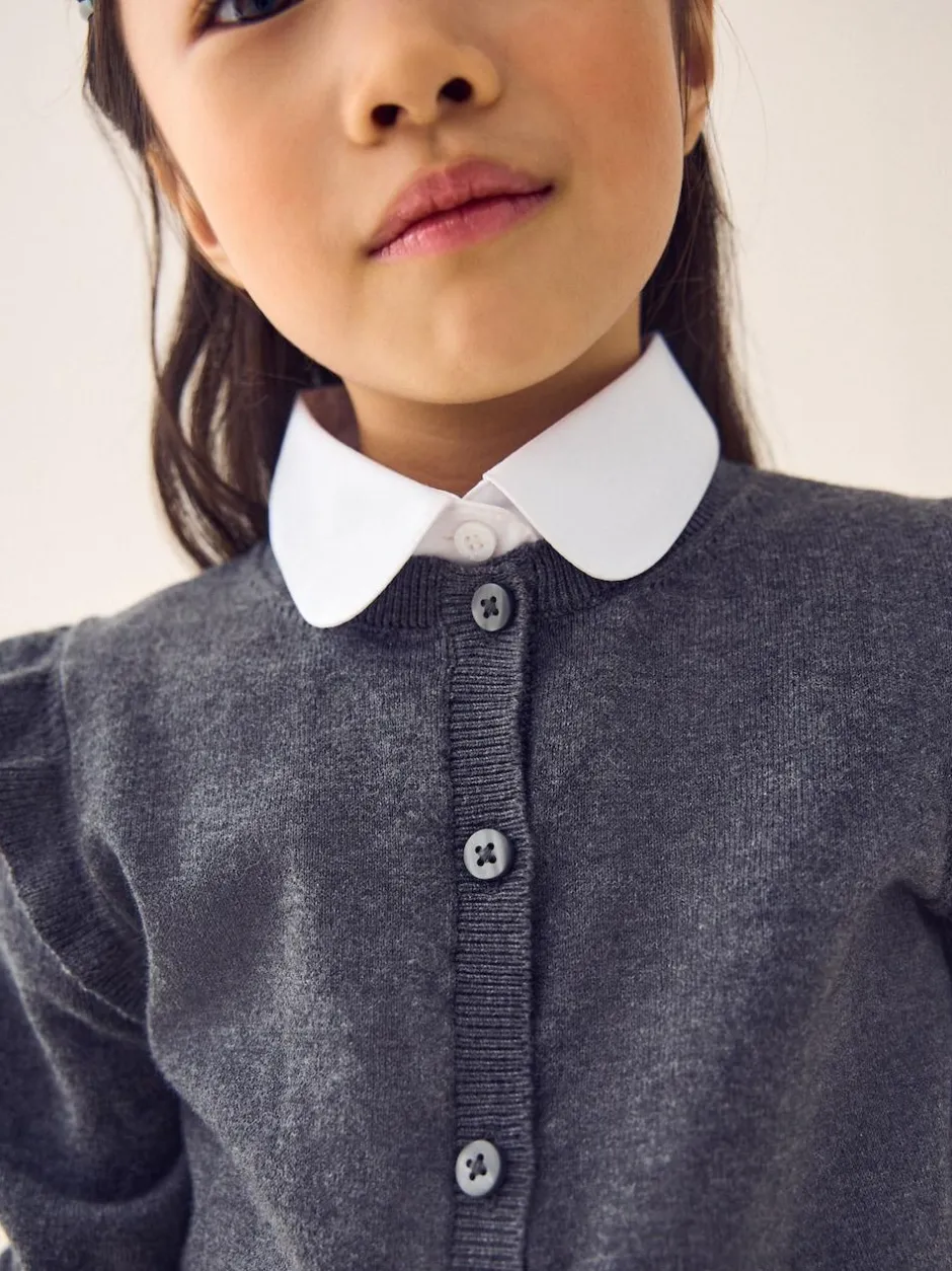 Next Grey Cotton Rich Frill Shoulder School Cardigan (3-16yrs) Hot