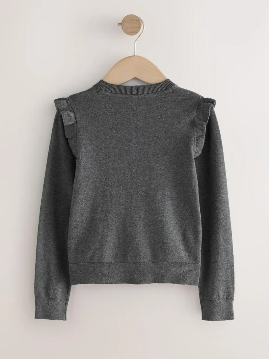 Next Grey Cotton Rich Frill Shoulder School Cardigan (3-16yrs) Hot