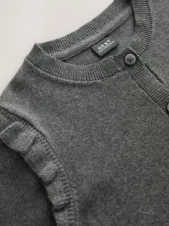 Next Grey Cotton Rich Frill Shoulder School Cardigan (3-16yrs) Hot