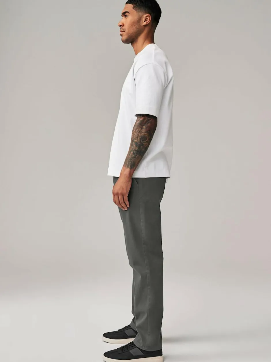 Next Grey Dark Straight Fit Stretch Chinos Trousers Clearance