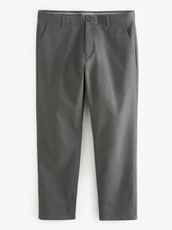 Next Grey Dark Straight Fit Stretch Chinos Trousers Clearance