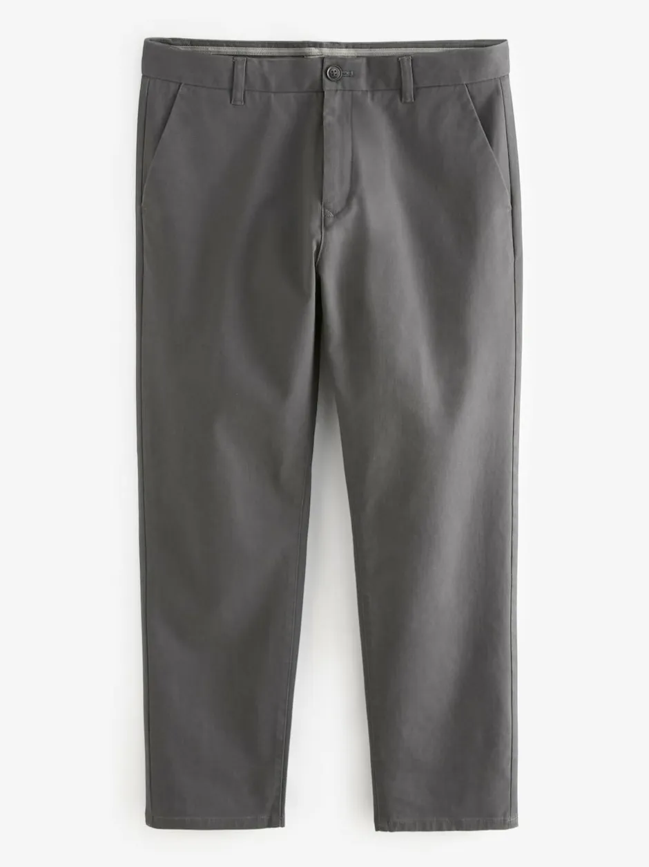 Next Grey Dark Straight Fit Stretch Chinos Trousers Clearance