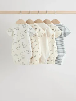 Next Grey Dinosaur Short Sleeve Baby Bodysuits 5 Pack Clearance